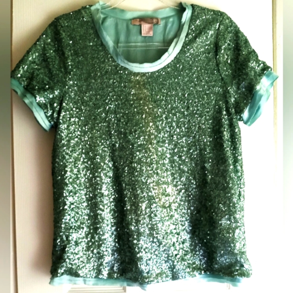 Sequin Top. Ocean Green Size L